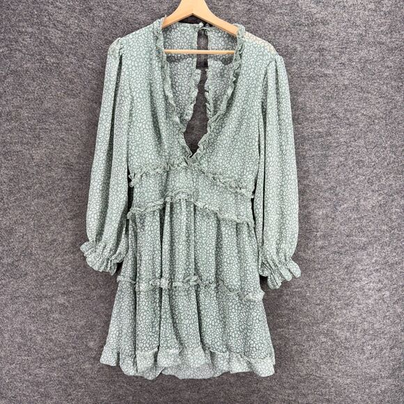 Unbranded Dress Women M Medium Gray Animal Print Shift Short V-Neck Long Sleeve - Picture 1 of 5